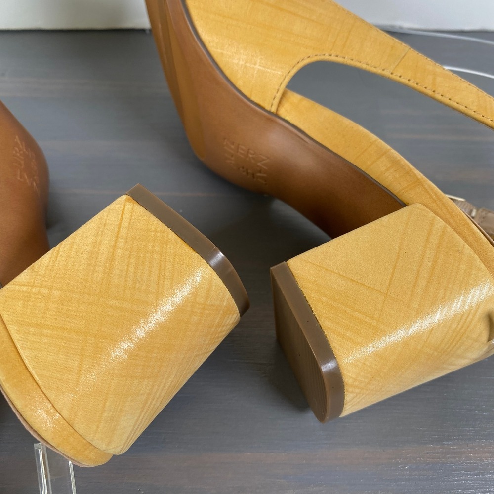 Naturalizer Keeley Slingback Block Heels Women Size 8W Yellow Leather Square Toe - Picture 6 of 11